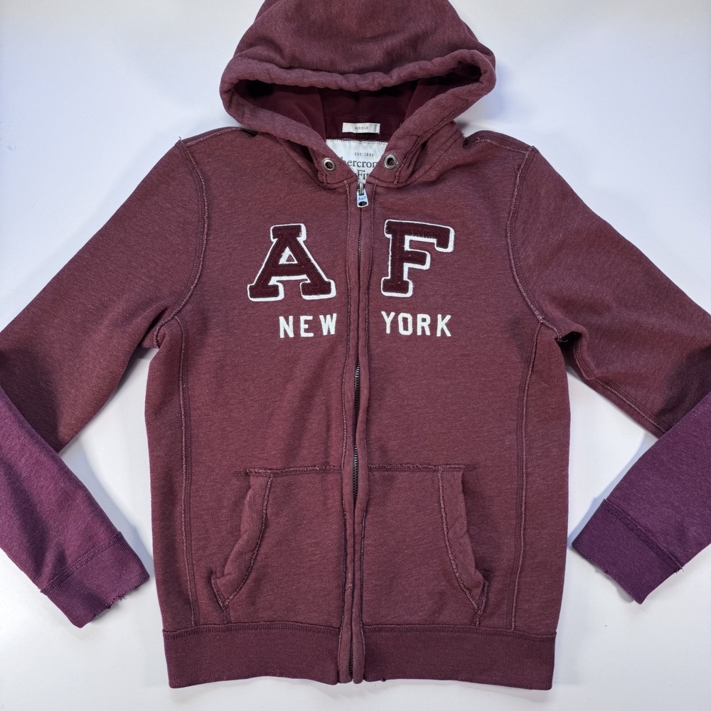 ABERCROMBIE & FITCH Muscle Fit Full Zip Hoodie Mens Small Burgundy AF New York